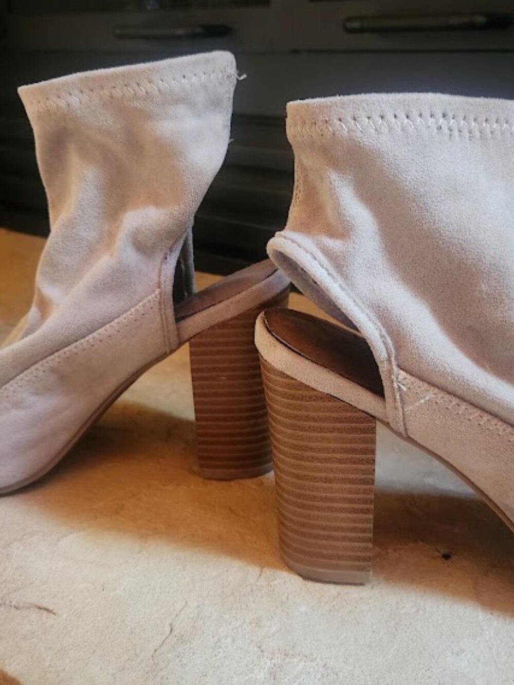 Rampage Tan Peep-Toe Block Heel Booties - Size 8 - Gently Worn!